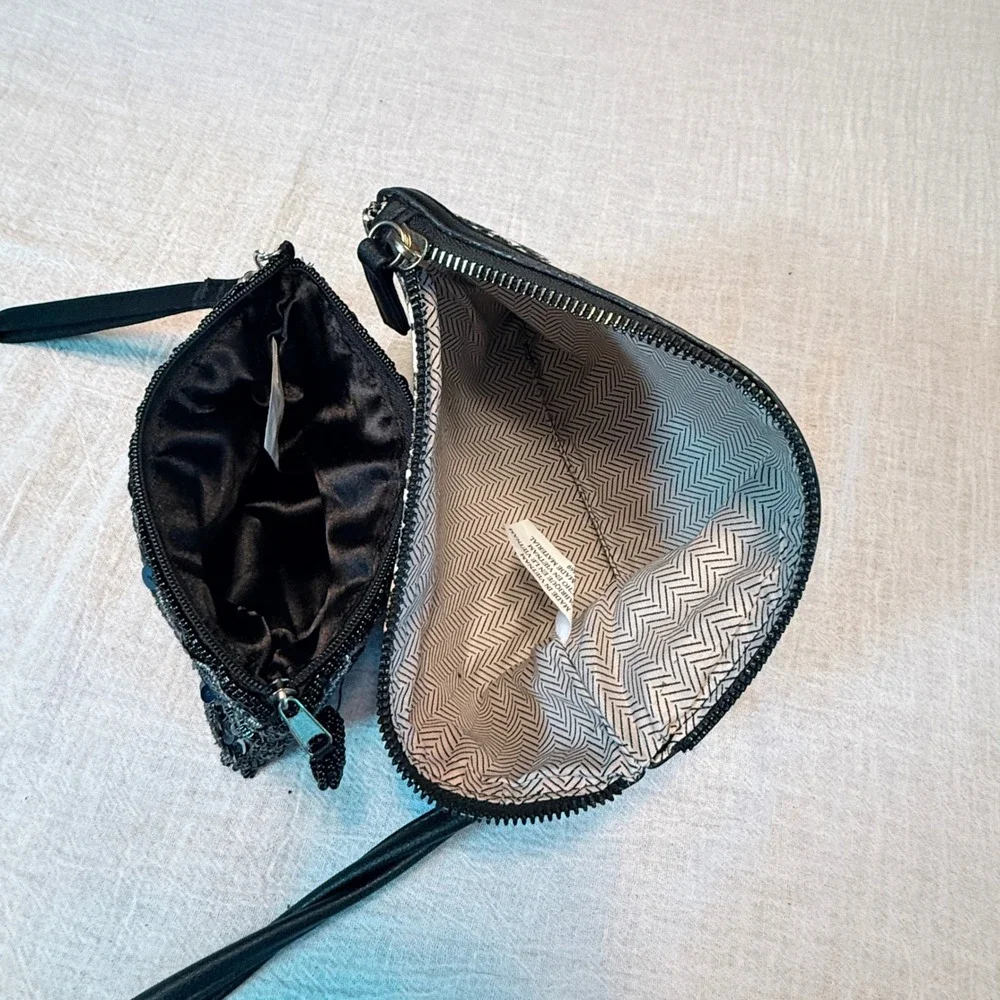 Sparkling Sequin & Snake Print Wristlet Clutch Set Two Piece Evening‎ Bag